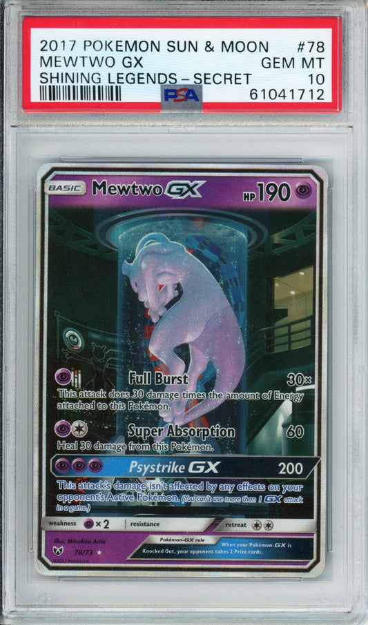 Mewtwo GX (Full Art, Secret Rare) - 2017 Shining Legends - #78/73 - PSA10 - POP 2,167