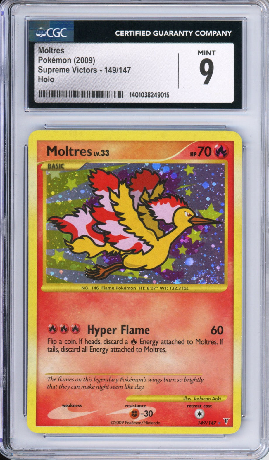 Moltres (Holo, Secret Rare) - 2009 Supreme Victors - #149/147 - CGC9 - POP 19