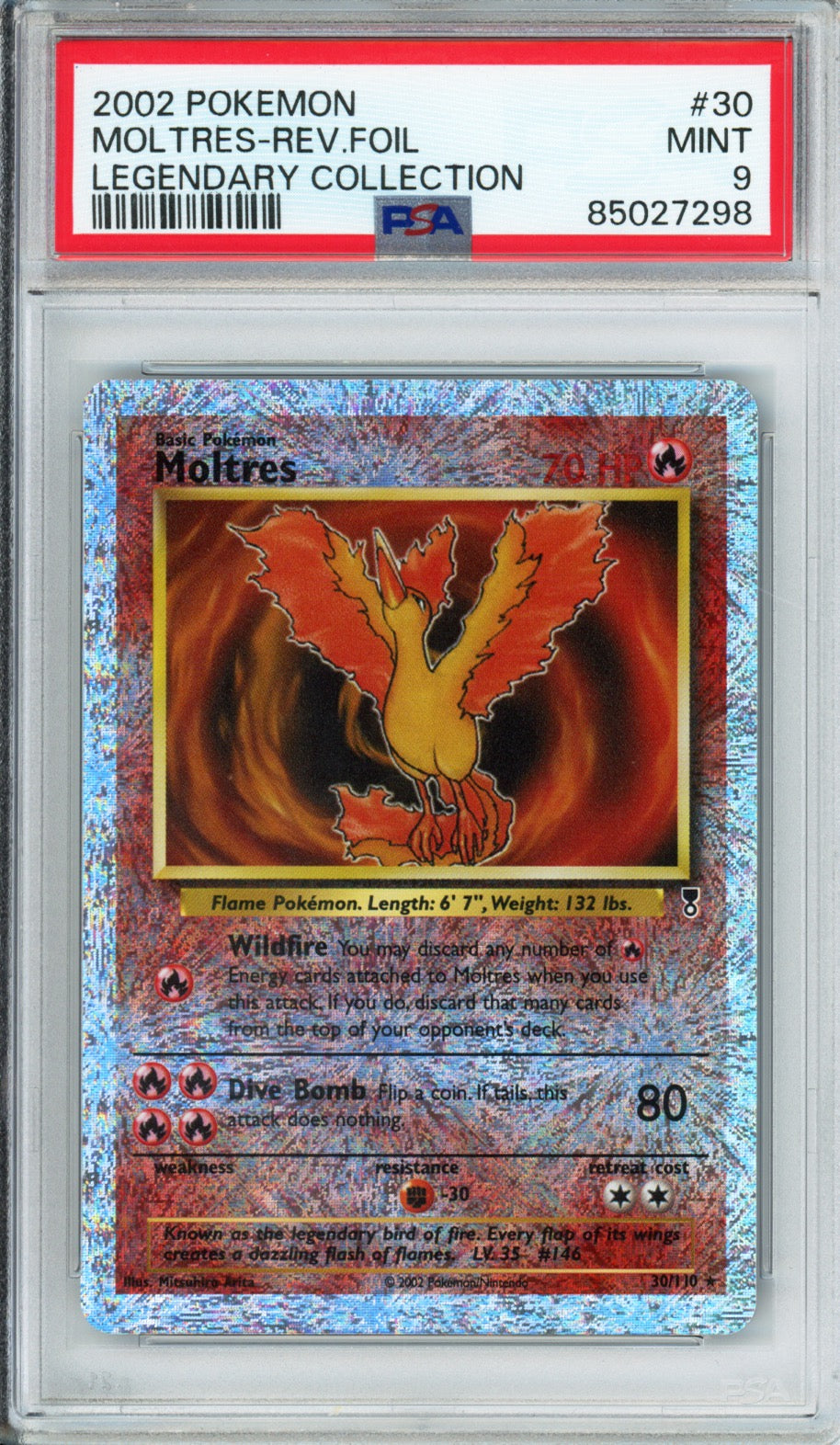 Moltres (Reverse Foil) - 2002 Legendary Collection - #30/110 - PSA9 - POP 242