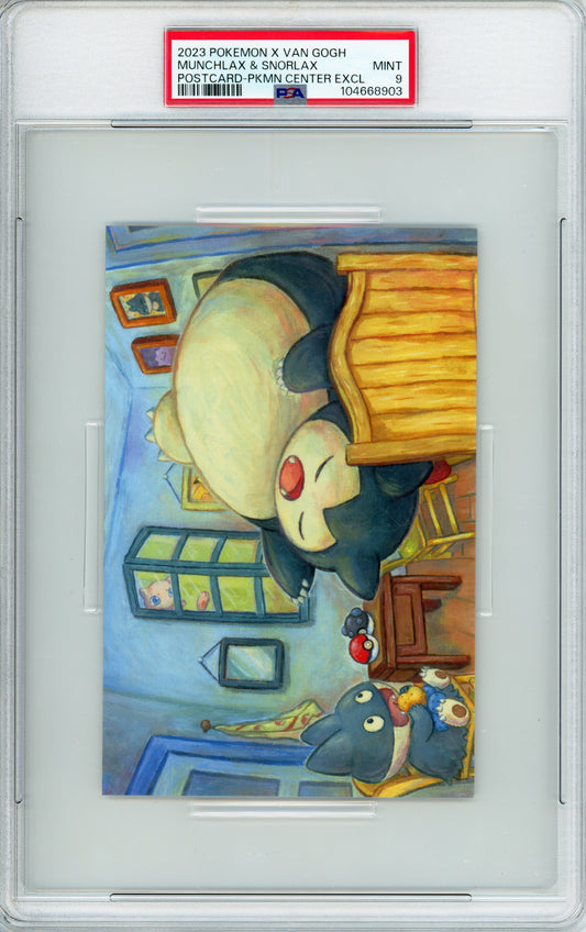 Munchlax & Snorlax - 2023 Pokemon Post Card - Pokemon x Van Gogh - Pokemon Center Exclusive - PSA9