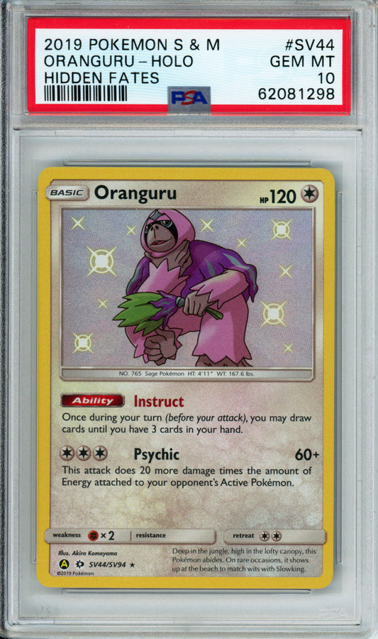 Oranguru (Holo) - 2019 Hidden Fates - #SV44/SV94 - PSA10