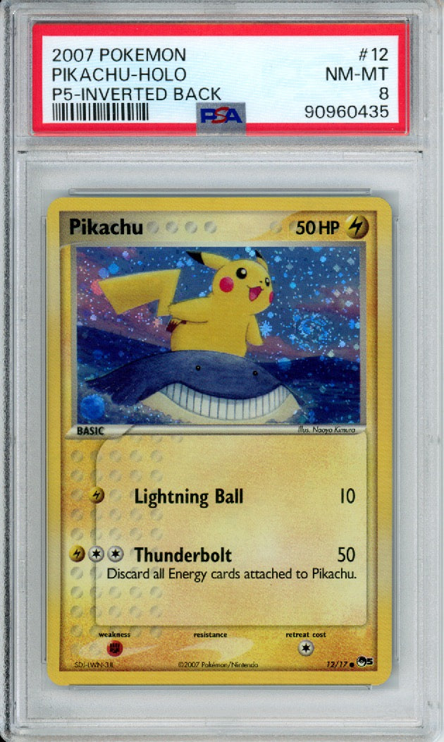 Pikachu (Holo, Inverted Back Error) - 2007 Pop Series 5 - #12/17 - PSA8 - POP 71