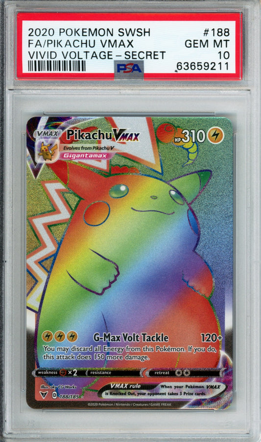 Pikachu VMAX (Full Art, Secret Rare) - 2020 Vivid Voltage - #188/185 - PSA10 - POP 8,121