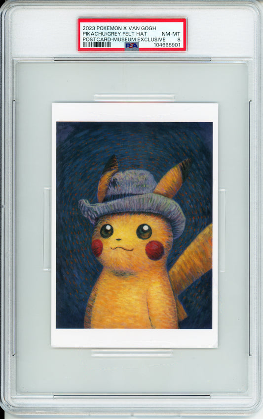 Pikachu with Grey Felt Hat - 2023 Pokemon Post Card - Pokemon x Van Gogh - Museum Exclusive - PSA8