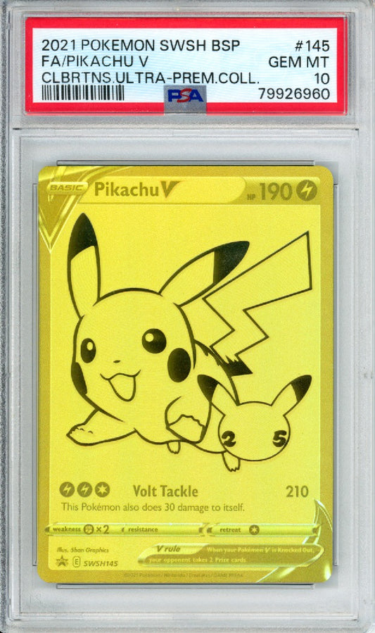 Pikachu V (Full Art) - 2021 Black Star Promo - Celebrations Ultra Premium Collection - #SWSH145 - PSA10