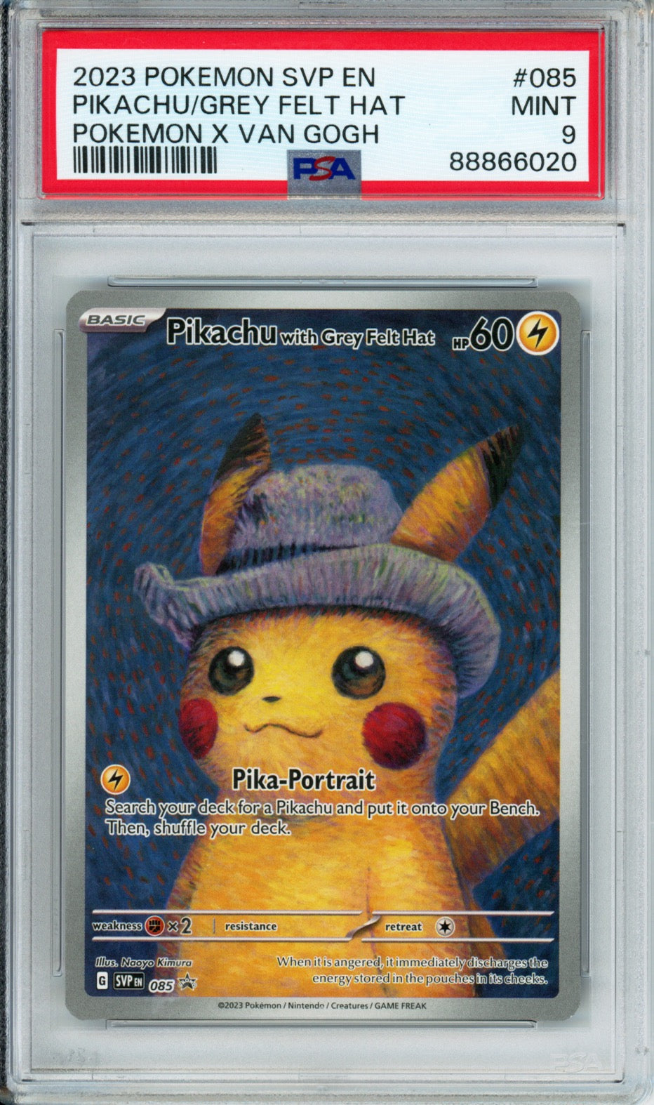 Pikachu with Grey Felt Hat - 2023 Black Star Promo - Pokemon x Van Gogh - #085 - PSA9