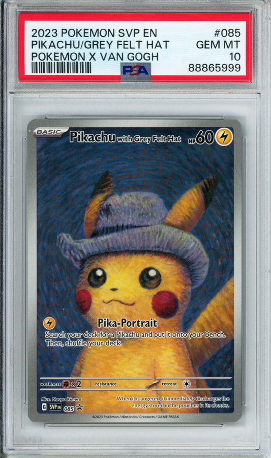 Pikachu with Grey Felt Hat - 2023 Black Star Promo - Pokemon x Van Gogh - #085 - PSA10