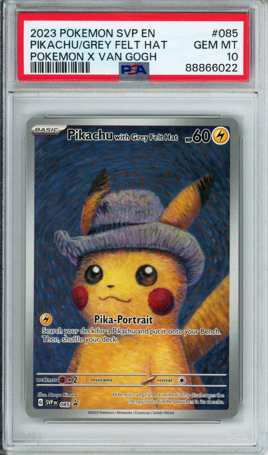 Pikachu with Grey Felt Hat - 2023 Black Star Promo - Pokemon x Van Gogh - #085 - PSA10