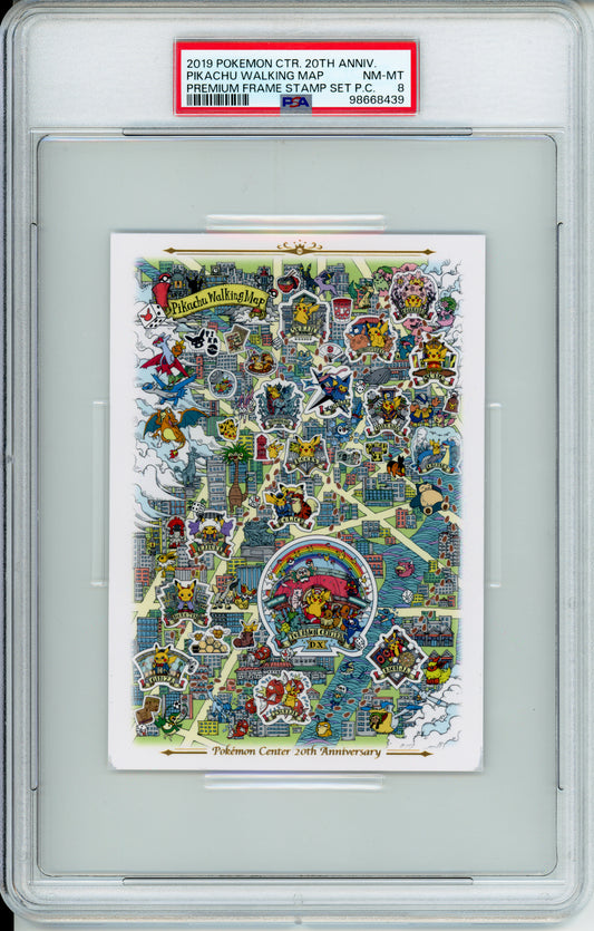 Pikachu Walking Map - 2019 Premium Frame Stamp Set Post Card - 20th Anniversary - PSA8