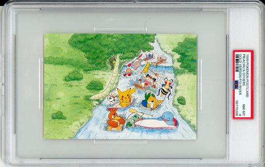 Pikachu & Others - 1999 Pokemon Postcard - Gold Version P/O - River - Japanese - PSA8