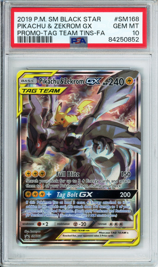 Pikachu & Zekrom GX (Full Art) - 2019 Black Star Promo - #SM168 - PSA10 - POP 1,903