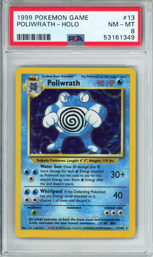 Poliwrath (Holo) - 1999 Base Set - Unlimited - #13/102 - PSA8