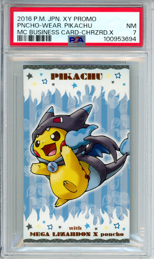 Poncho-Wearing Pikachu (Charizard X) - 2016 Japanese Promo - MC Business Card - PSA7