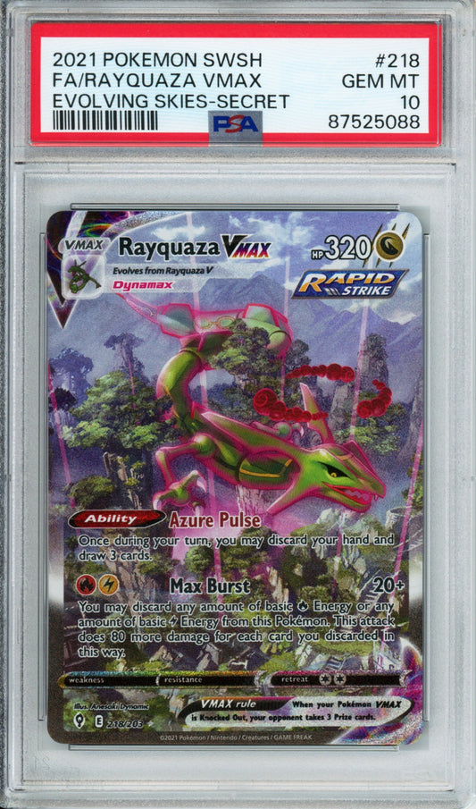 Rayquaza VMAX (Full Art, Secret Rare) - 2021 Evolving Skies - #218/203 - PSA10 - POP 8,770