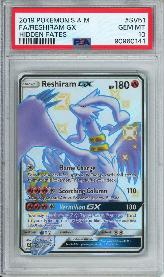 Reshiram GX (Full Art) - 2019 Hidden Fates - #SV51/SV94 - PSA10