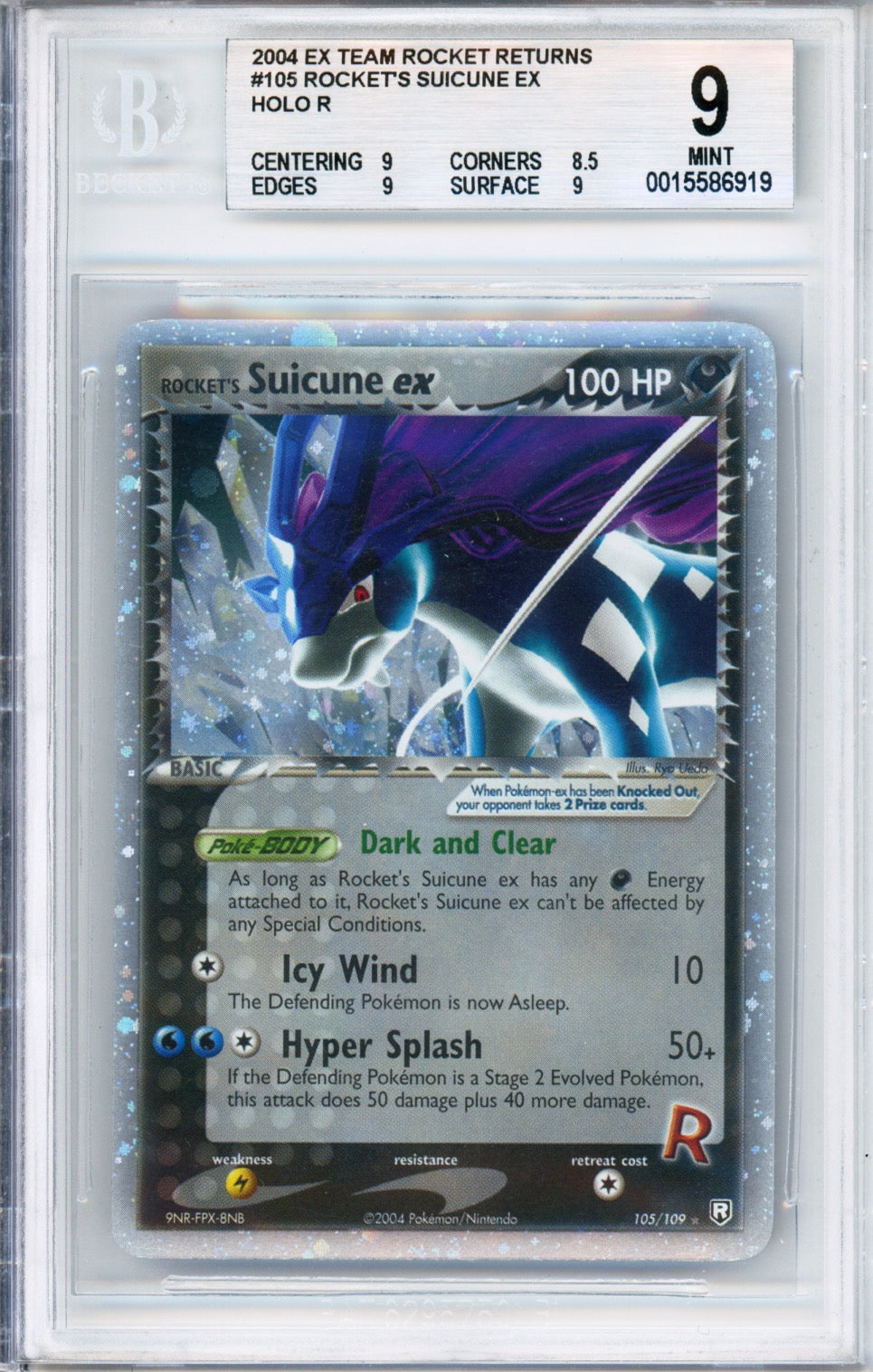 Rocket's Suicune ex (Holo) - 2004 EX Team Rocket Returns - #105/109 - BGS9 - POP 16