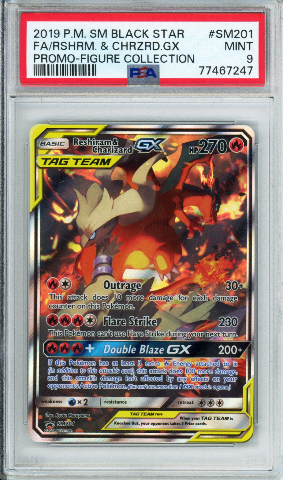 Reshiram & Charizard GX (Full Art) - 2019 Black Star Promo - Figure Collection - #SM201 - PSA9