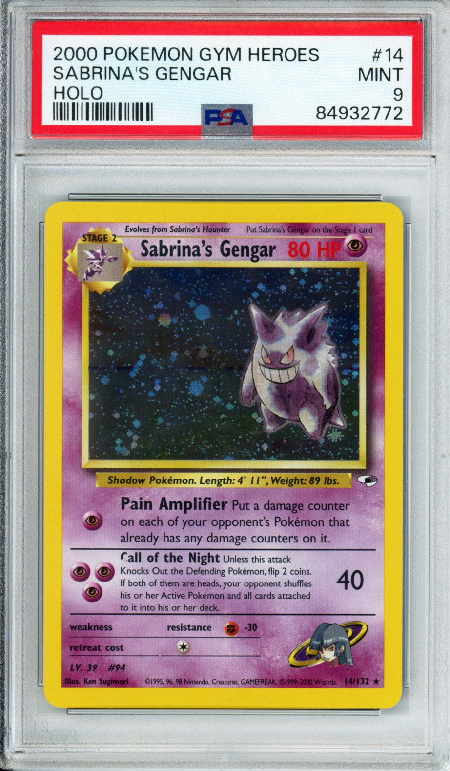 Sabrina's Gengar (Holo) - 2000 Gym Heroes - #14/132 - PSA9 - POP 567