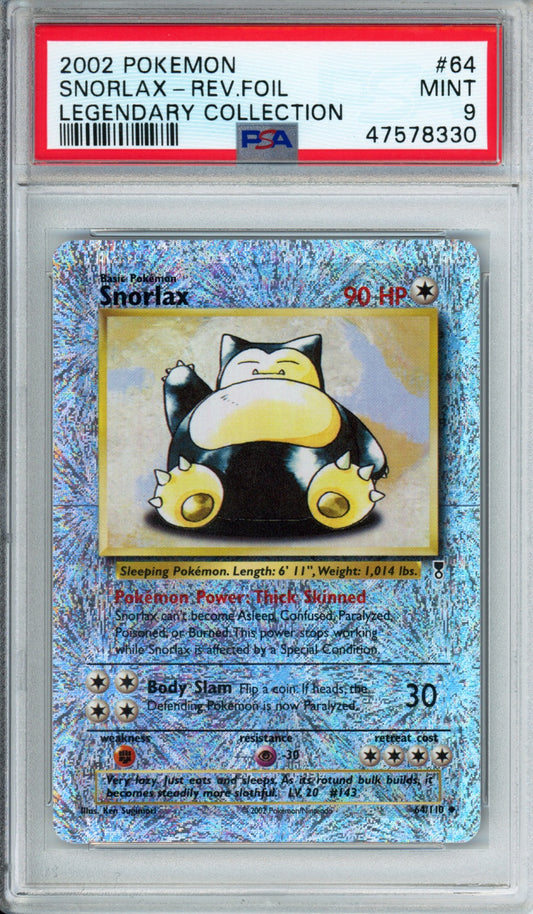 Snorlax (Reverse Foil) - 2002 Legendary Collection - #64/110 - PSA9 - POP 180