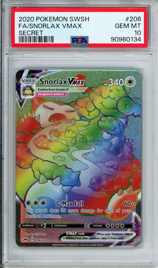 Snorlax VMAX (Full Art, Secret Rare) - 2020 Sword & Shield - #206/202 - PSA10