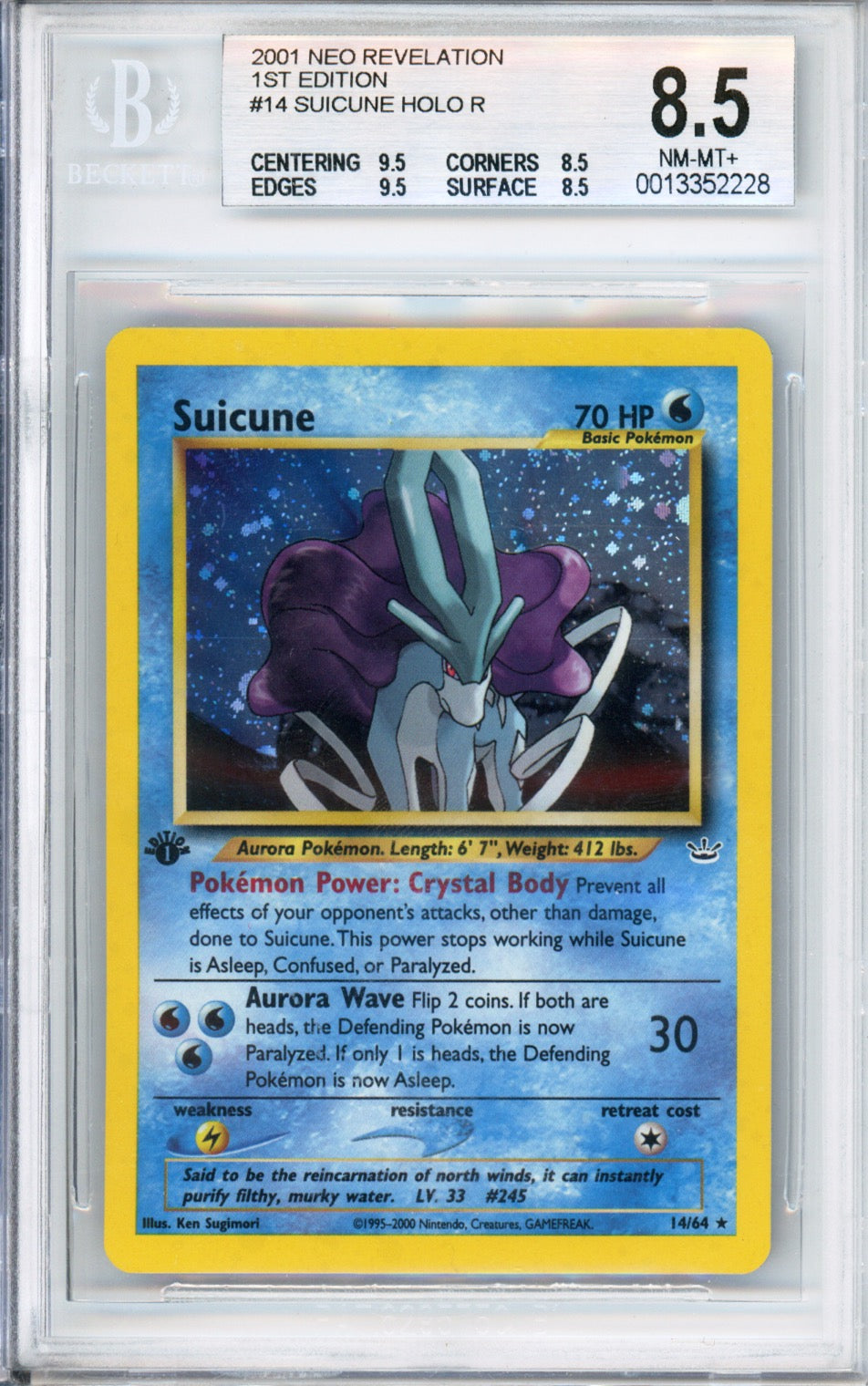 Suicune (Holo) - 2001 Neo Revelation - 1st Edition - #14/64 - BGS8.5 - POP 34