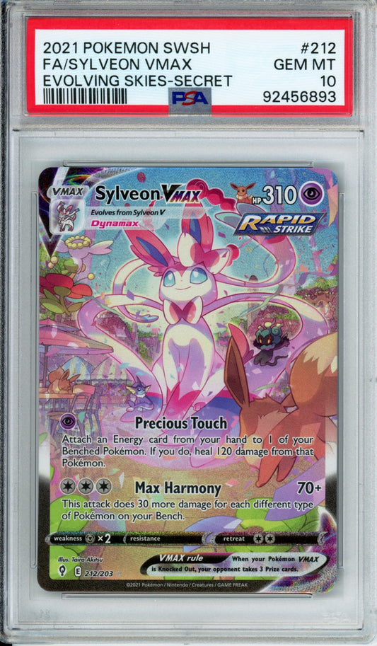 Sylveon VMAX (Full Art, Secret Rare) - 2021 Evolving Skies - #212/203 - PSA10 - POP 8,020