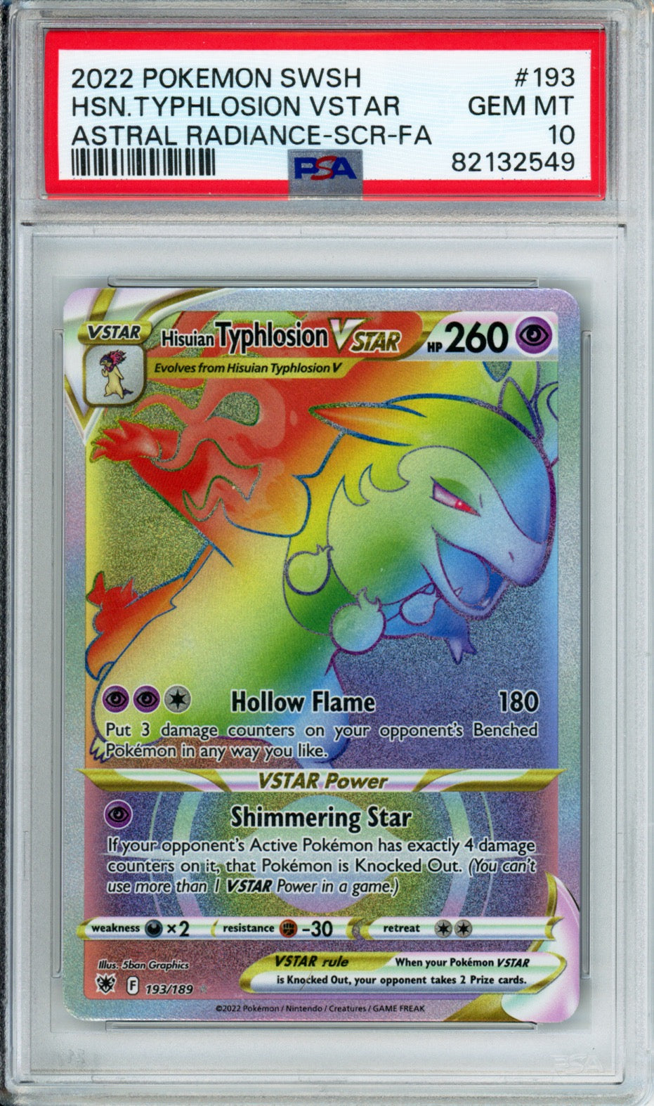 Hisuian Typhlosion VSTAR (Full Art, Secret Rare) - 2022 Astral Radiance - #193/189 - PSA10