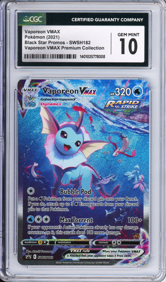 Vaporeon VMAX - 2021 Black Star Promo - Vaporeon VMAX Premium Collection - #SWSH182 - CGC10 - POP 359