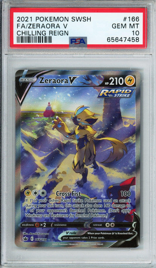 Zeraora V (Full Art) - 2021 Chilling Reign - #166/198 - PSA10 - POP 1,925